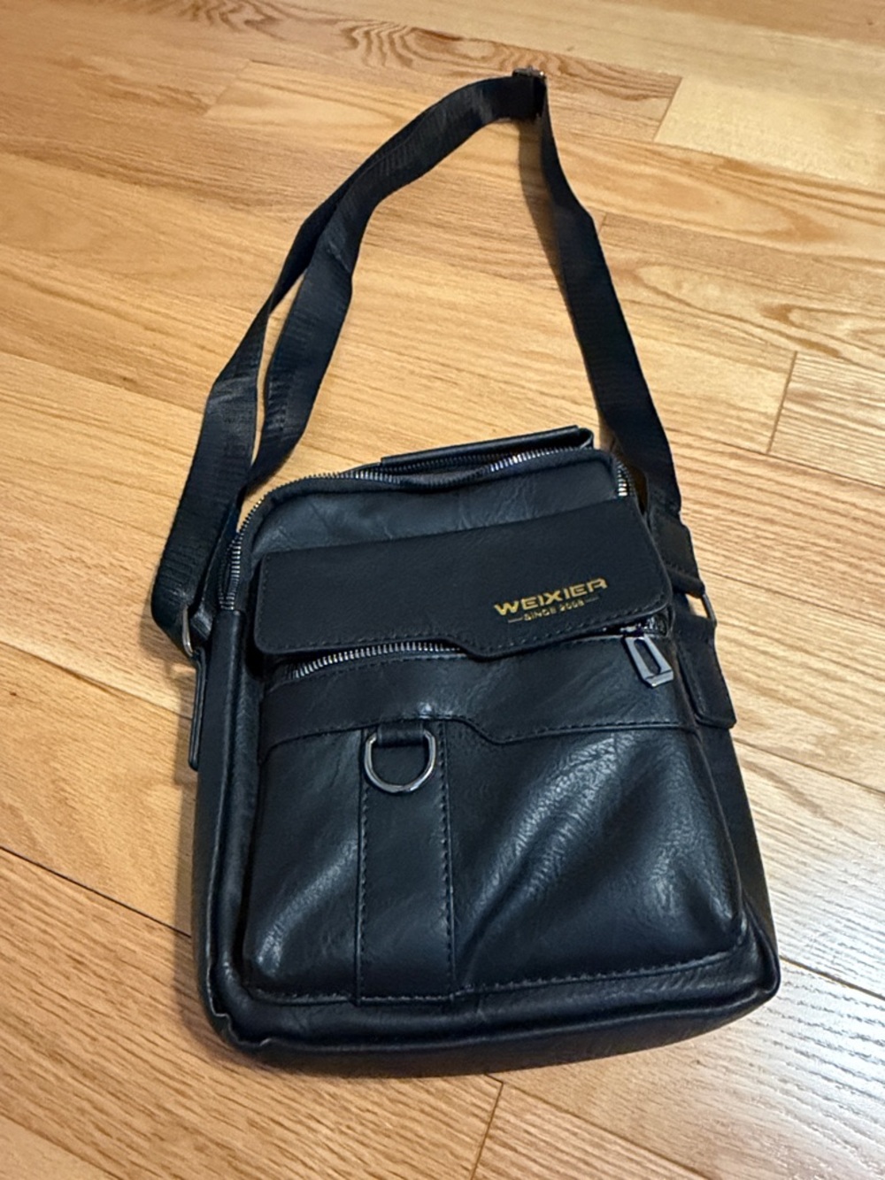Black Leather Messenger Crossbody / Unisex